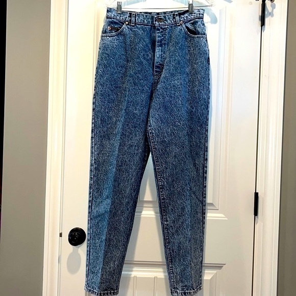 𝅺VINTAGE Lee high waist tapered acid wash stone wash jeans 80s mom Jean retro M - Picture 1 of 7